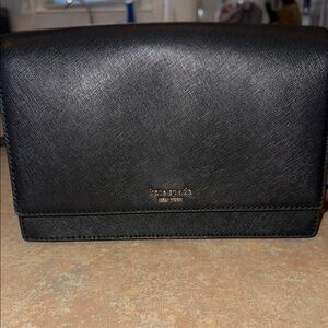 Kate Spade Black Leather Clutch with Gold Hardware